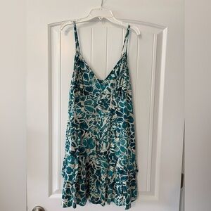 Wild Fable Tiered Ruffle Sundress Turquoise Teal Floral Tropical‎ Beach Medium